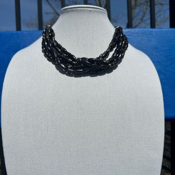 AMANDA BLACK BEADED STATEMENT NECKLACE - Picture 1 of 5